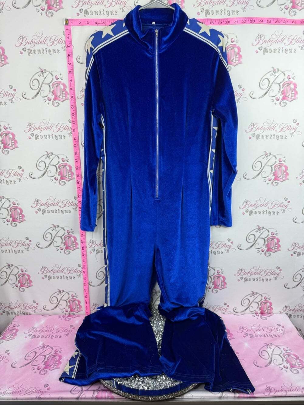 Jumpsuit retro stars Royal Blue Velvet Star-Trim Jumpsuit